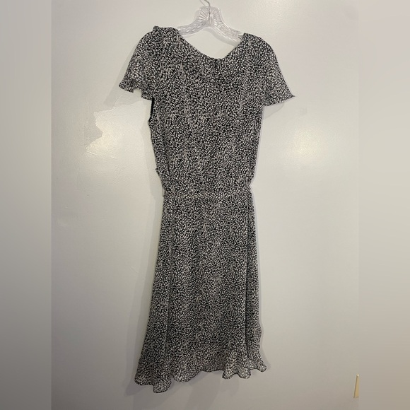 Vintage Danny & Nicole Faux Wrap Midi Dress Ruffle Black White Size 14 Lined - Picture 11 of 14